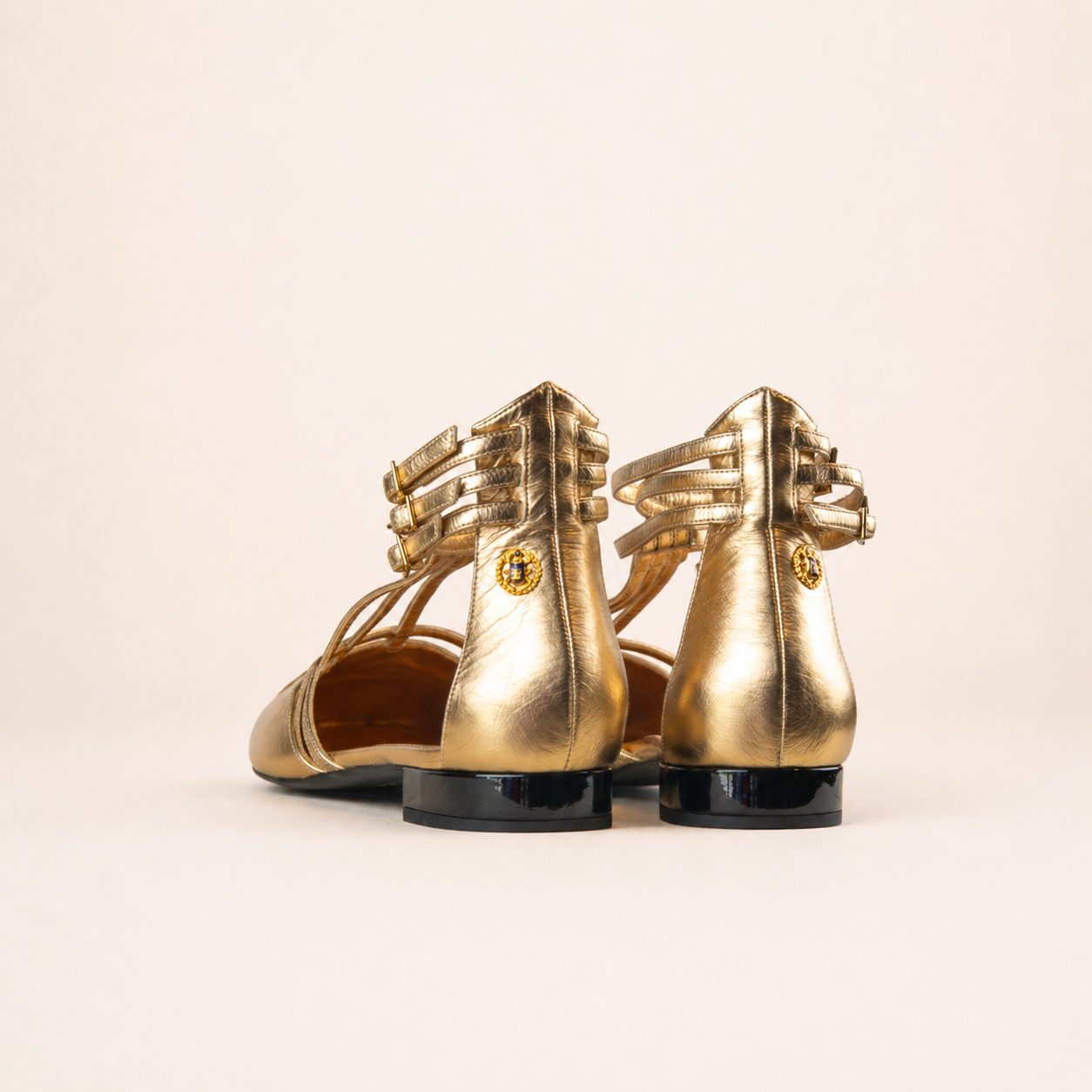 Chanel Gold T-Bar Ballerina Flats Size 38.5C