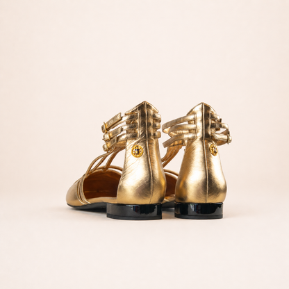 Chanel Gold T-Bar Ballerina Flats Size 38.5C
