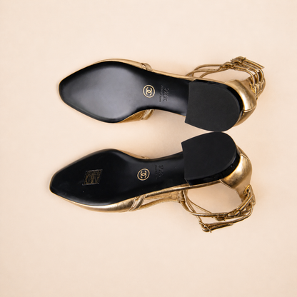 Chanel Gold T-Bar Ballerina Flats Size 38.5C