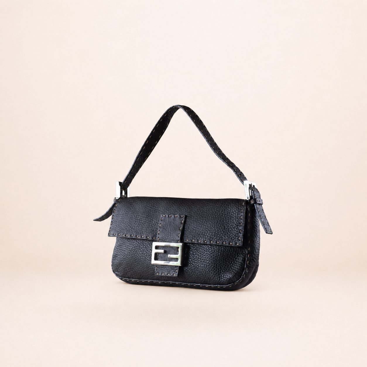 Vintage Fendi Baguette Selleria Leather Bag Black