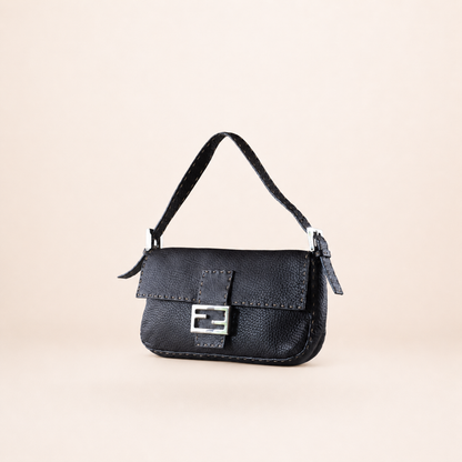 Vintage Fendi Baguette Selleria Leather Bag Black