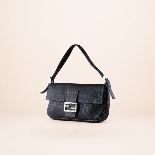 Vintage Fendi Baguette Selleria Leather Bag Black