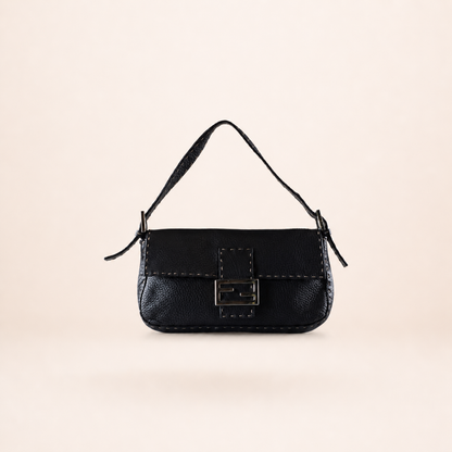 Vintage Fendi Baguette Selleria Leather Bag Black