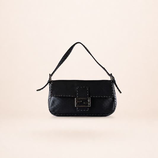 Vintage Fendi Baguette Selleria Leather Bag Black