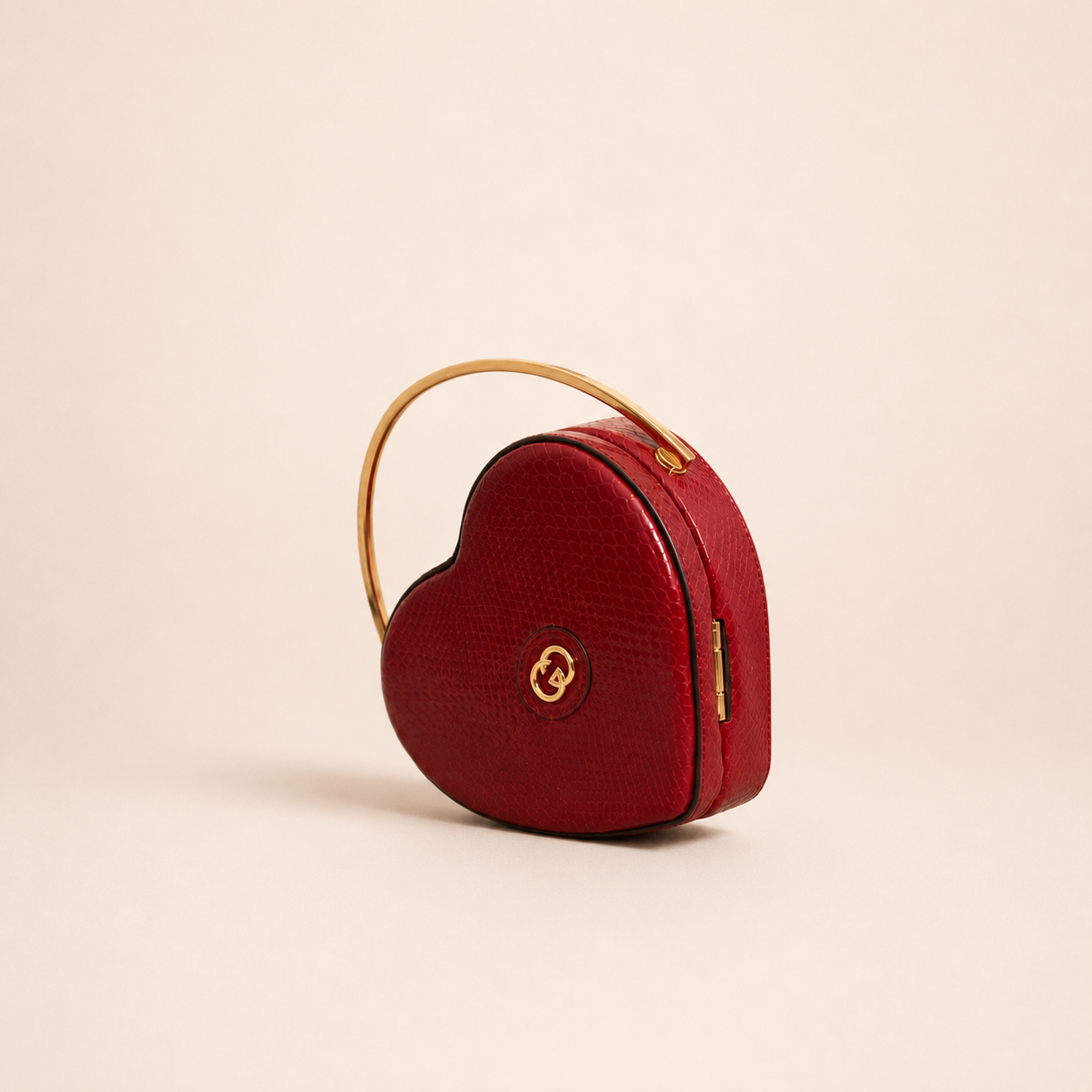 Authentic vintage Gucci Broadway Mini Top Handle Heart Bag in red leather with gold-tone hardware