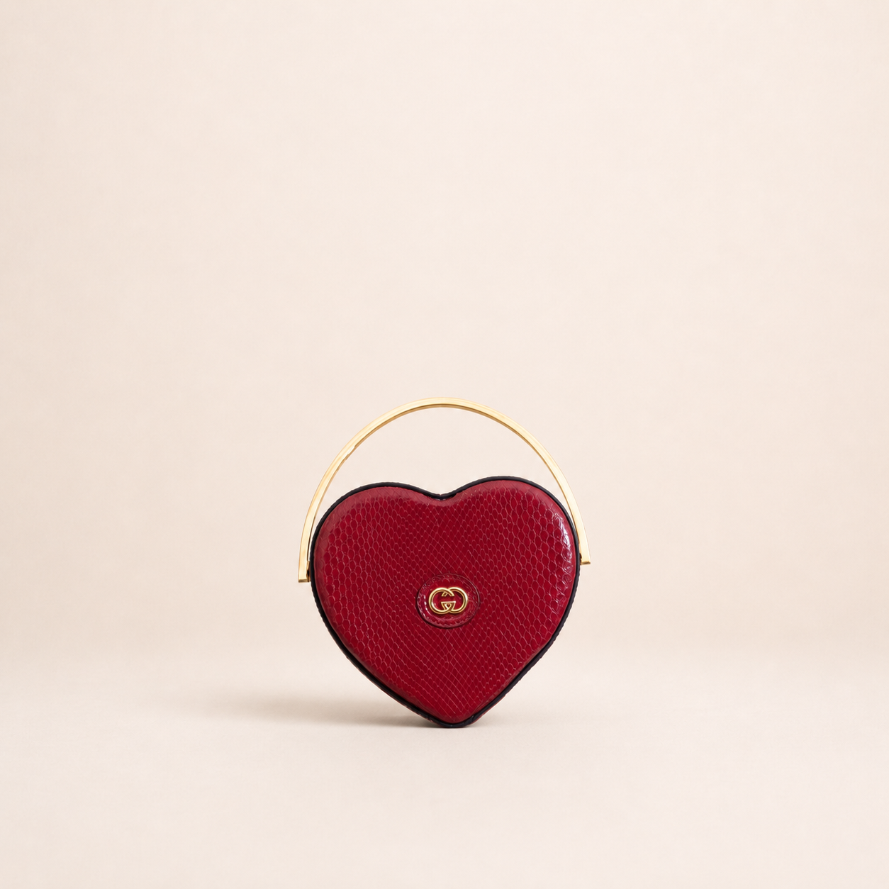 Authentic vintage Gucci Broadway Mini Top Handle Heart Bag in red leather with gold-tone hardware