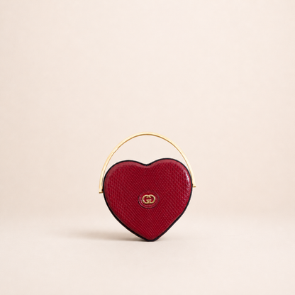 Authentic vintage Gucci Broadway Mini Top Handle Heart Bag in red leather with gold-tone hardware
