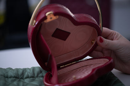 Authentic vintage Gucci Broadway Mini Top Handle Heart Bag in red leather with gold-tone hardware