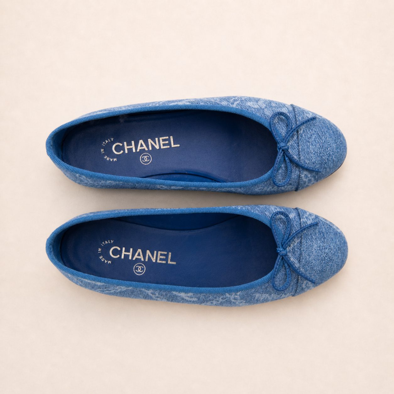 Blue Chanel Denim CC Ballerina Flats with iconic CC monogram.