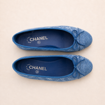 Blue Chanel Denim CC Ballerina Flats with iconic CC monogram.