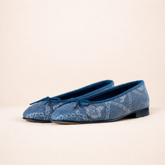 Blue Chanel Denim CC Ballerina Flats with iconic CC monogram.