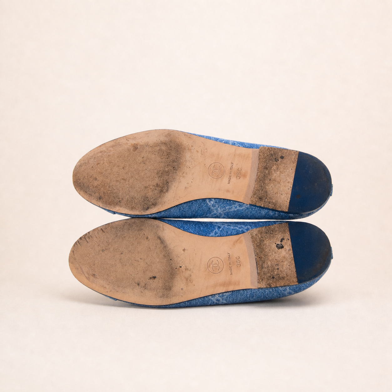 Blue Chanel Denim CC Ballerina Flats with iconic CC monogram.