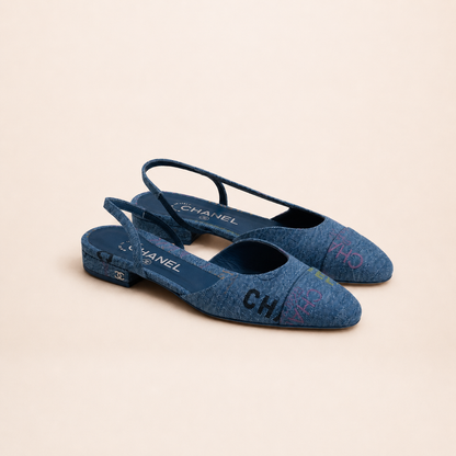 Chanel Denim Slingback Pumps Blue - Size 37C - New in Box