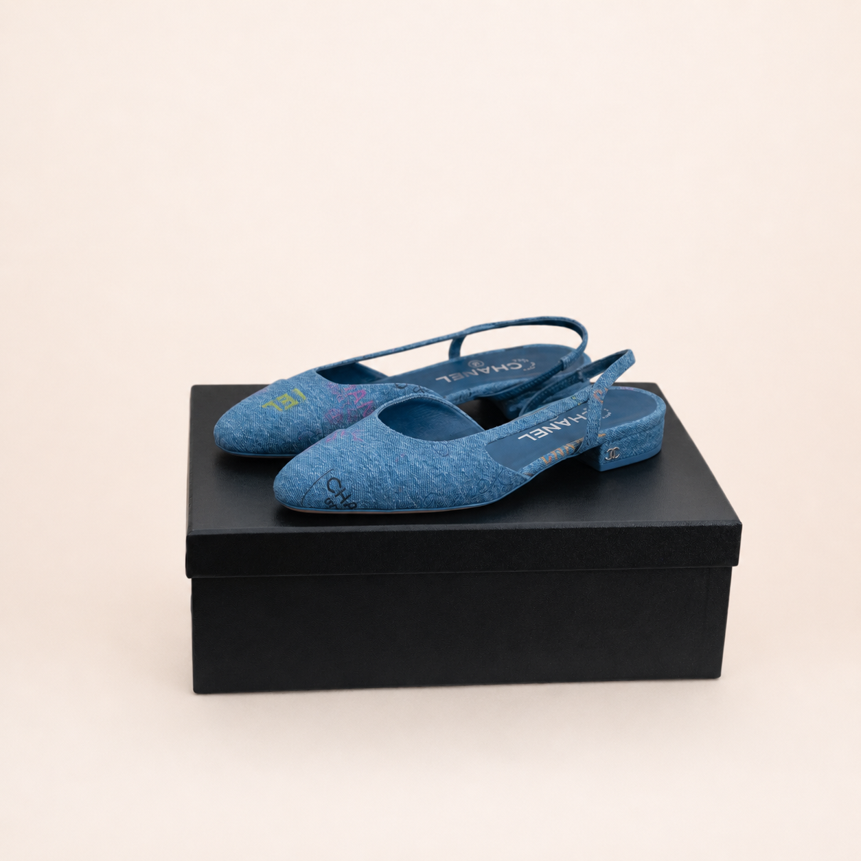 Chanel Denim Slingback Pumps Blue - Size 37C - New in Box