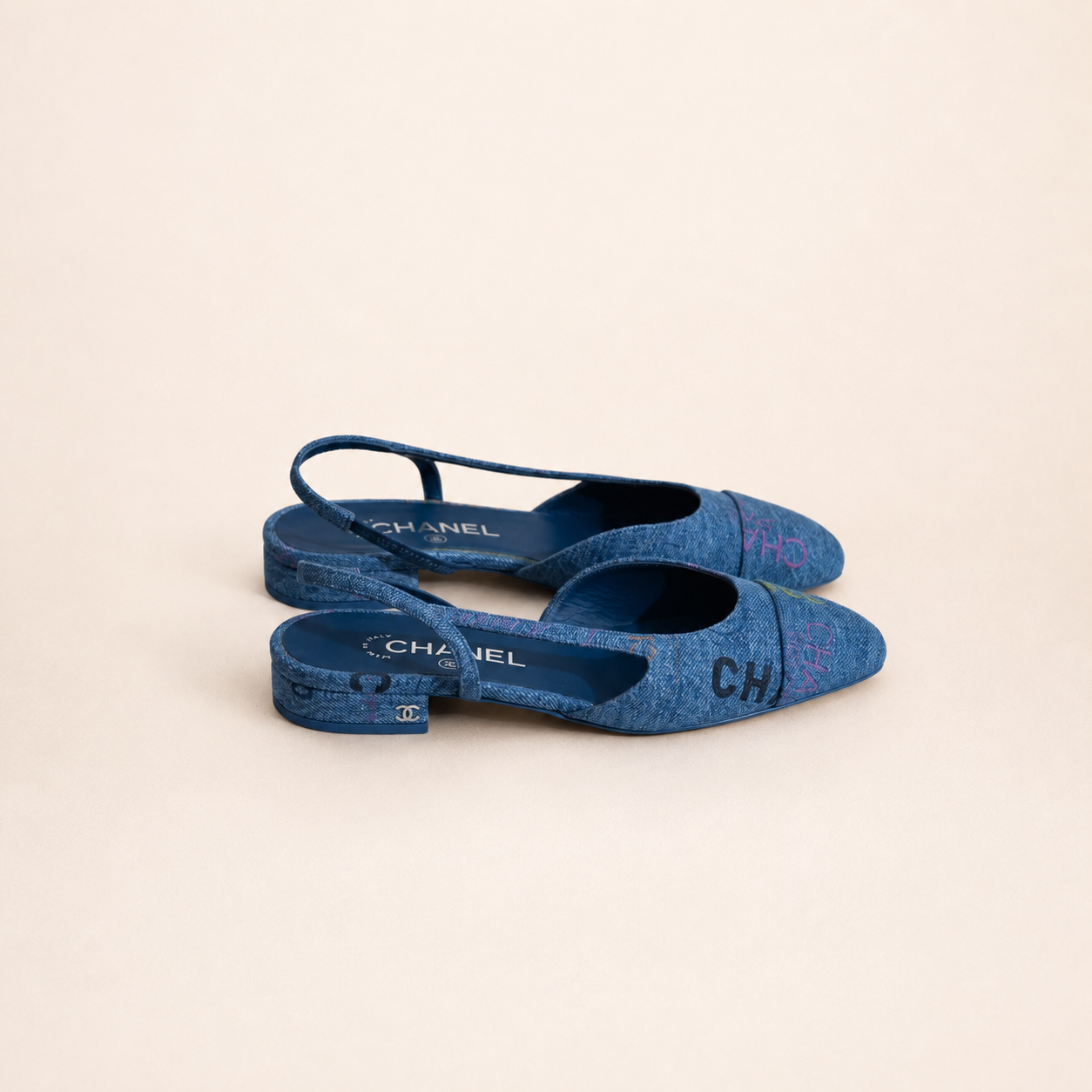 Chanel Denim Slingback Pumps Blue - Size 37C - New in Box