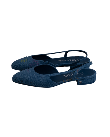 Chanel Denim Slingback Pumps Blue - Size 37C - New in Box