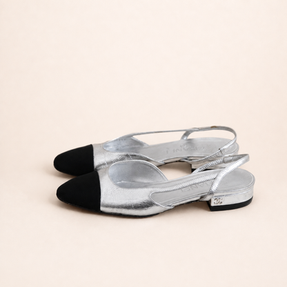 Chanel Silver Slingback Pumps Size 36C