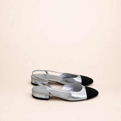 Chanel Silver Slingback Pumps Size 36C