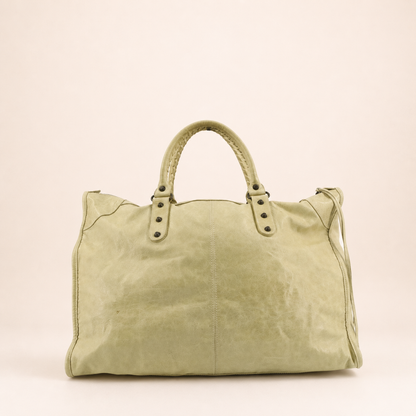 Vintage Balenciaga Le City Weekender Bag in light green leather
