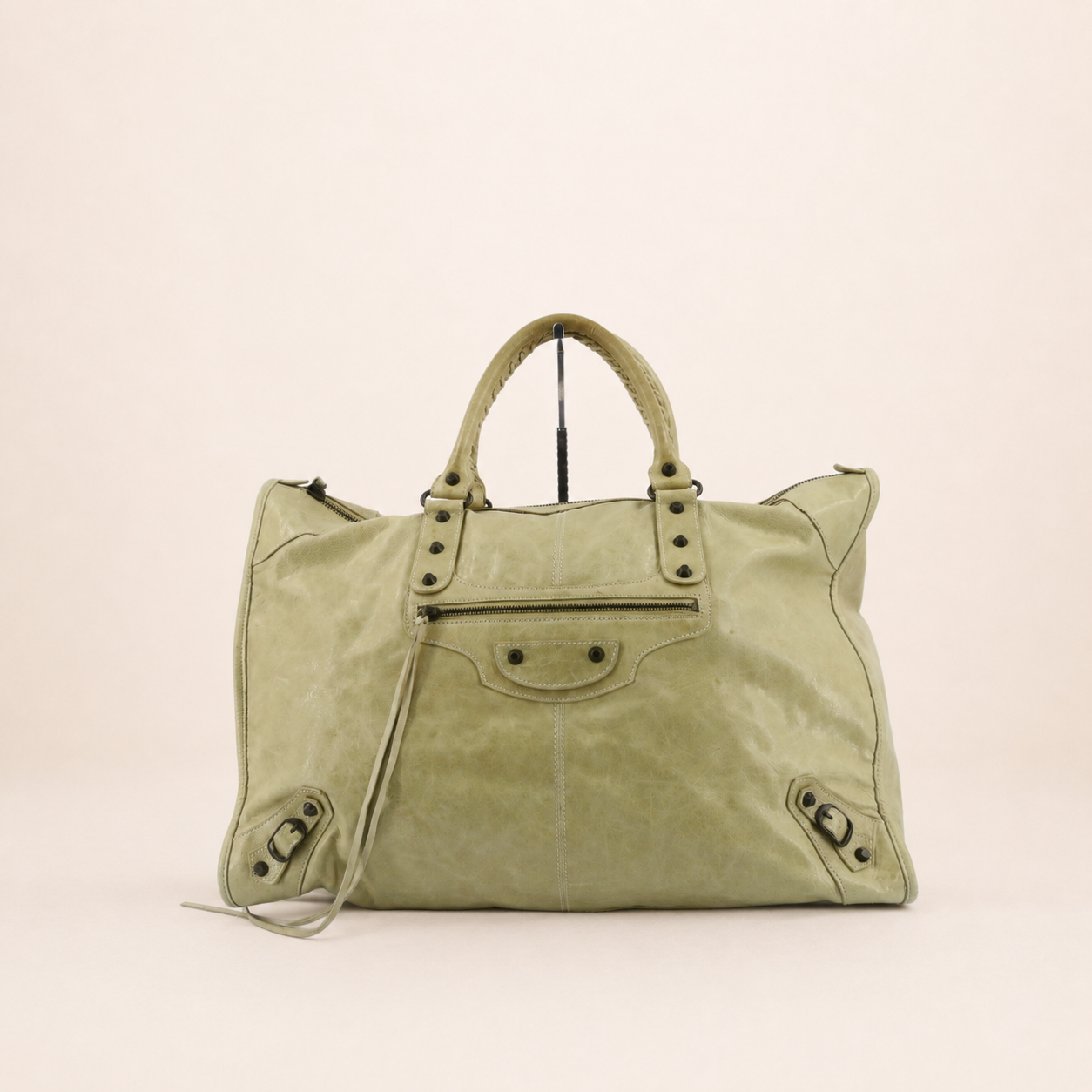 Vintage Balenciaga Le City Weekender Bag in light green leather