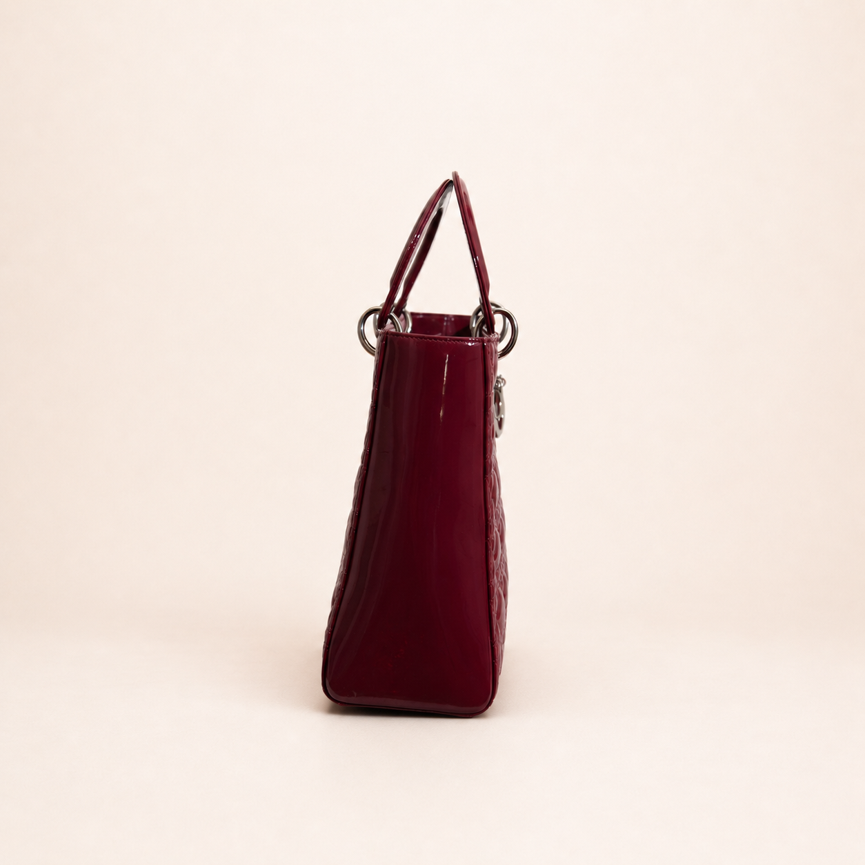 Authentic vintage Dior Lady Dior Large handbag in red patent leather with silver-tone hardware, front view